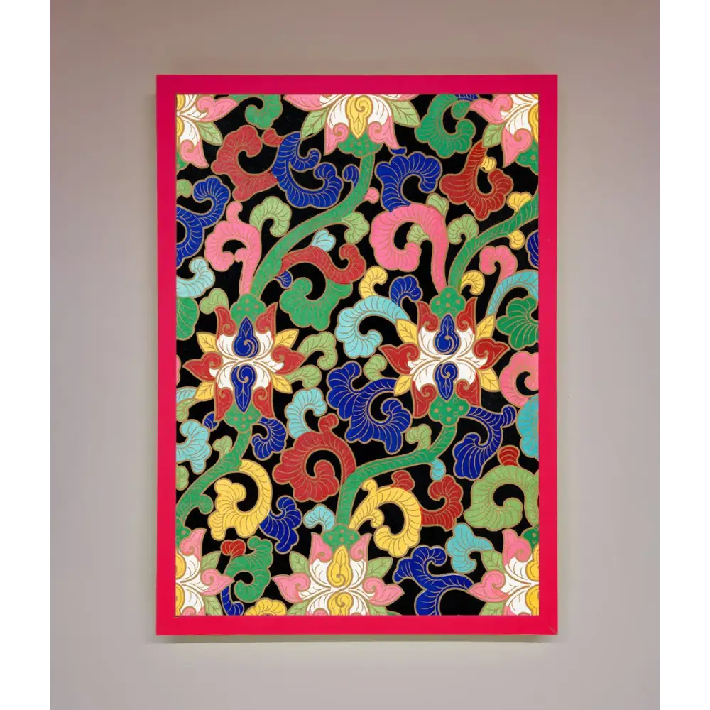 Vintage Flower Swirls Framed Wall Art - B0 (100 x 141 cm) / Neon Pink - Framed Print