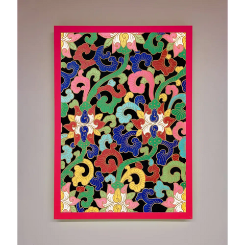 Vintage Flower Swirls Framed Wall Art - B0 (100 x 141 cm) / Neon Pink - Framed Print