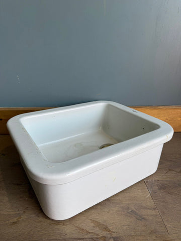 White rectangular ceramic vintage twyfords sink with rounded edges and worn matte finish 50cm utility basin