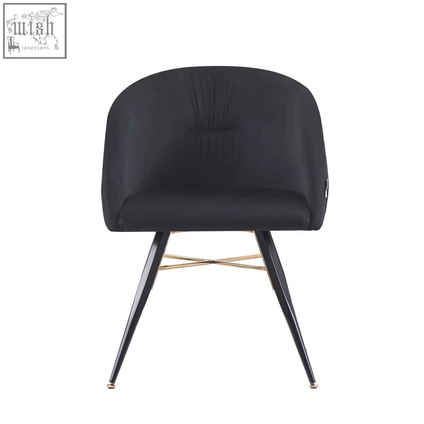 Black vittorio velvet dining chair with curved backrest and gold metal legs perfect for kitchen or dining room