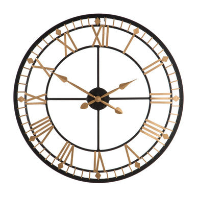 Vitus black and gold metal wall clock with roman numerals and sleek metal wall design for stylish home decor