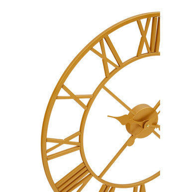 Vitus gold finish wall clock featuring a gold-toned crescent moon design with roman numerals and minimalist style