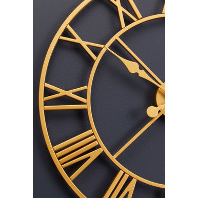Vitus gold finish wall clock with gold-toned metal frame roman numerals and minimalist design finish wall clock