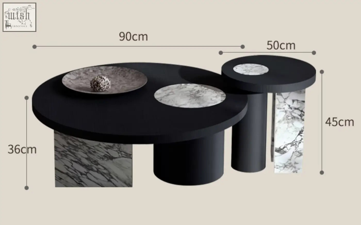 Vivien coffee table set modern black wood coffee table with marble inlays and cylindrical legs