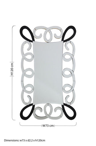 Vivienne black and silver scroll design wall mirror with ornate silver scroll design and black metal frame