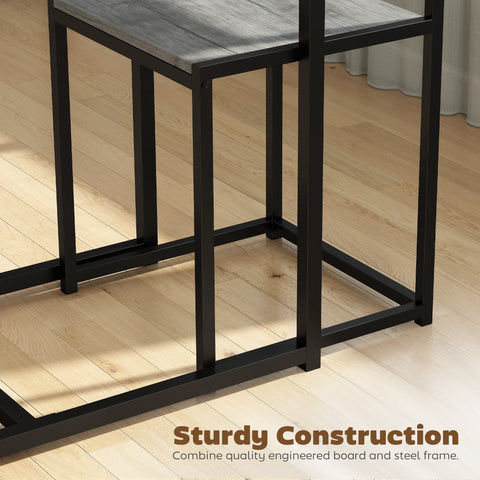 HOMCOM 3 Piece Table Stool Set - Charcoal Grey Wood-Effect