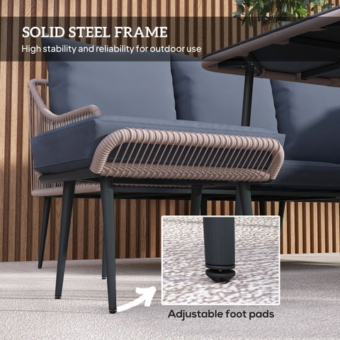 Outsunny Six-Piece Rattan Strong Garden Sofa Set - Brown/Grey