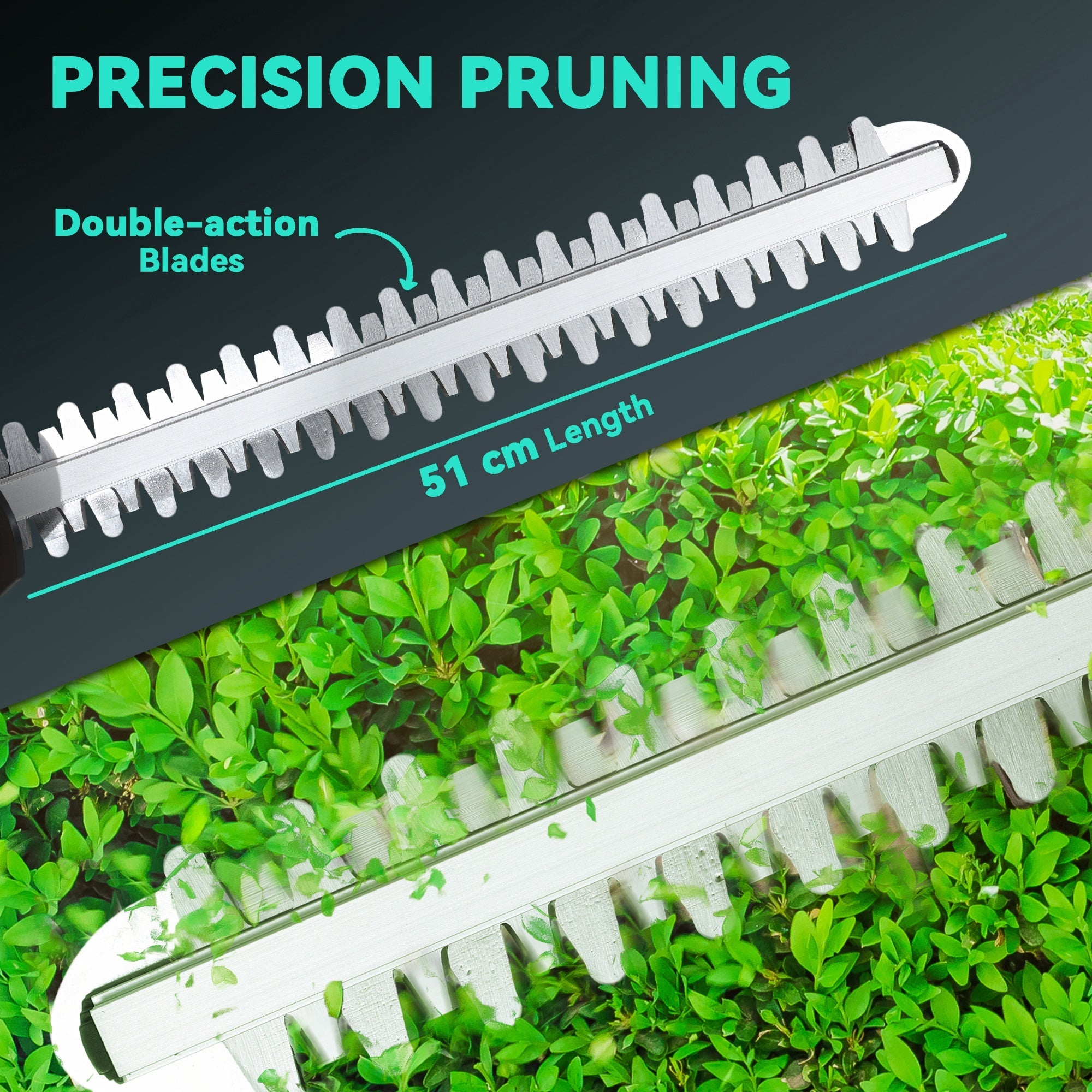 Outsunny Cordless Hedge Trimmer, Electric Hedge Cutter with 51cm Blade, Brushless Motor and 2 Batteries for Branches, Shrubs, Twigs, Blue