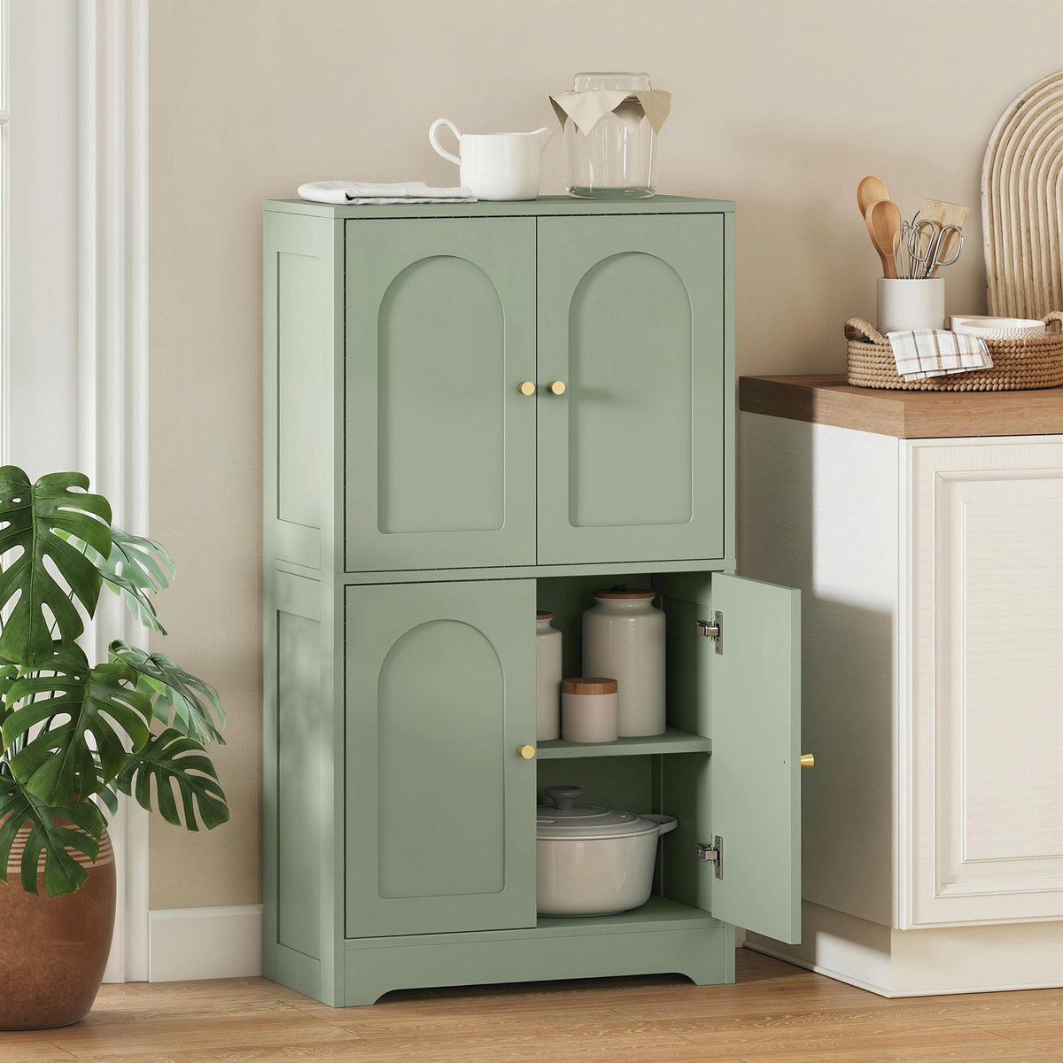 HOMCOM 4-Door Kitchen Storage Cabinet with Adjustable Shelves - Green