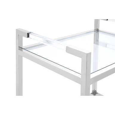 Chrome finished metal vogue 2-tier drinks trolley with clear glass top and geometric frame design for stylish serving