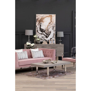 Pink velvet 3 seat sofa with tufted design matching cushions and silver toned legs perfect velvet sofa choice