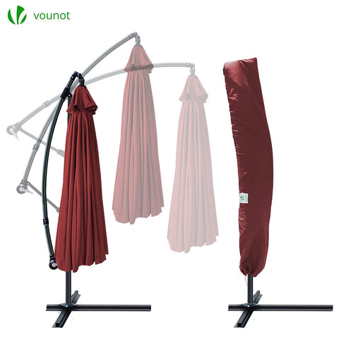 A maroon fabric umbrella cover for the vounot 3m cantilever shanghai parasol with crank handle and banana garden patio use