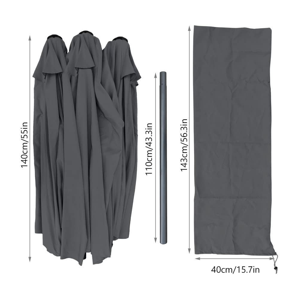 Gray fabric cover and pole sleeve for vounot extra large double garden parasol with uv 50 plus protection