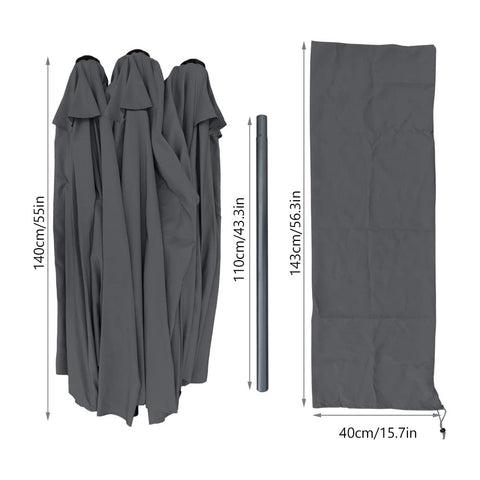 Gray fabric cover and pole sleeve for vounot extra large double garden parasol with uv 50 plus protection