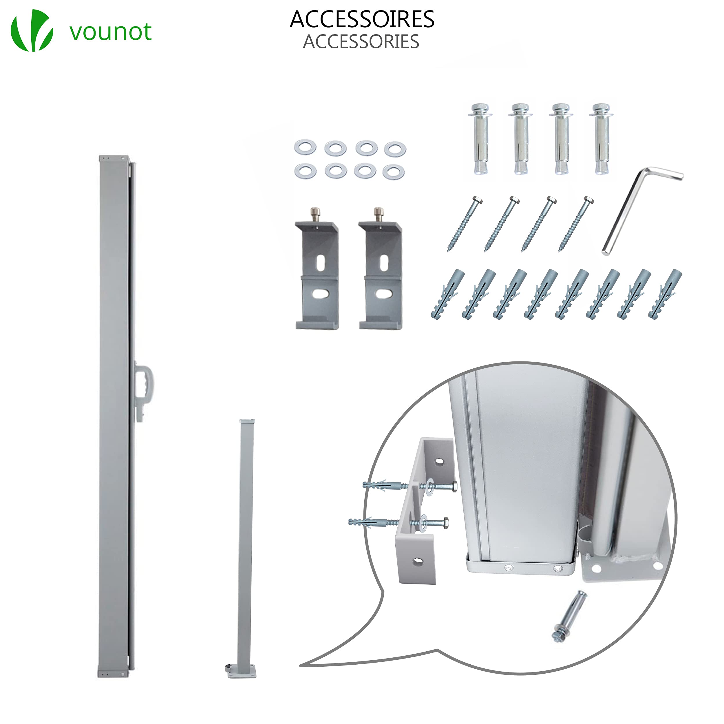 Silver metal retractable awning retractable outdoor privacy screen with mounting hardware kit for garden balcony terrace