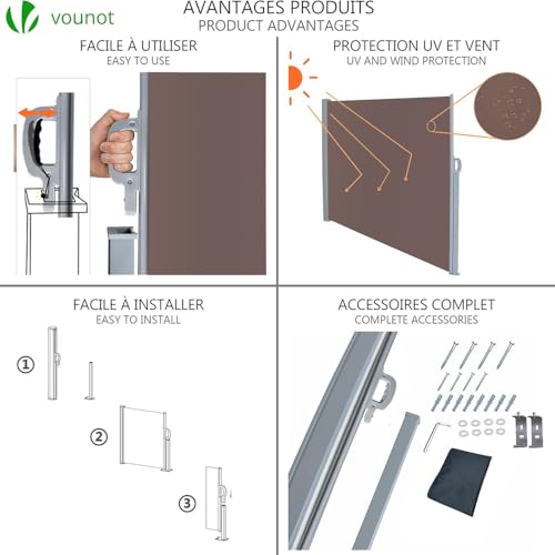 Brown fabric outdoor privacy screen by vounot high quality awning retractable for garden balcony terrace use