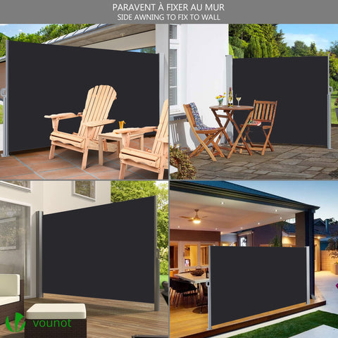 Black VOUNOT side awning retractable outdoor privacy screen made of high quality fabric for garden and balcony use