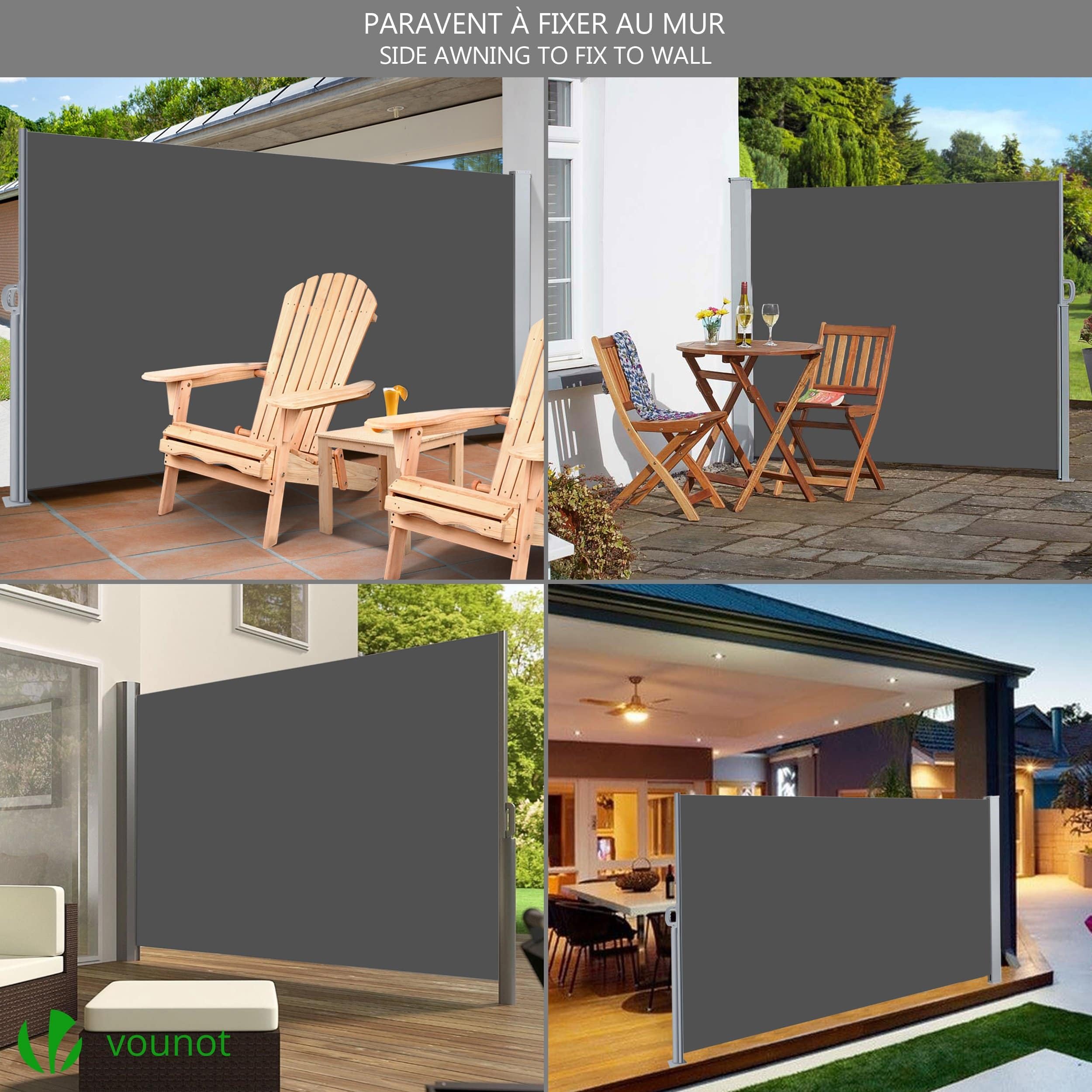Vounot side awning retractable outdoor privacy screen in dark gray with sturdy metal frame and sleek fabric panel