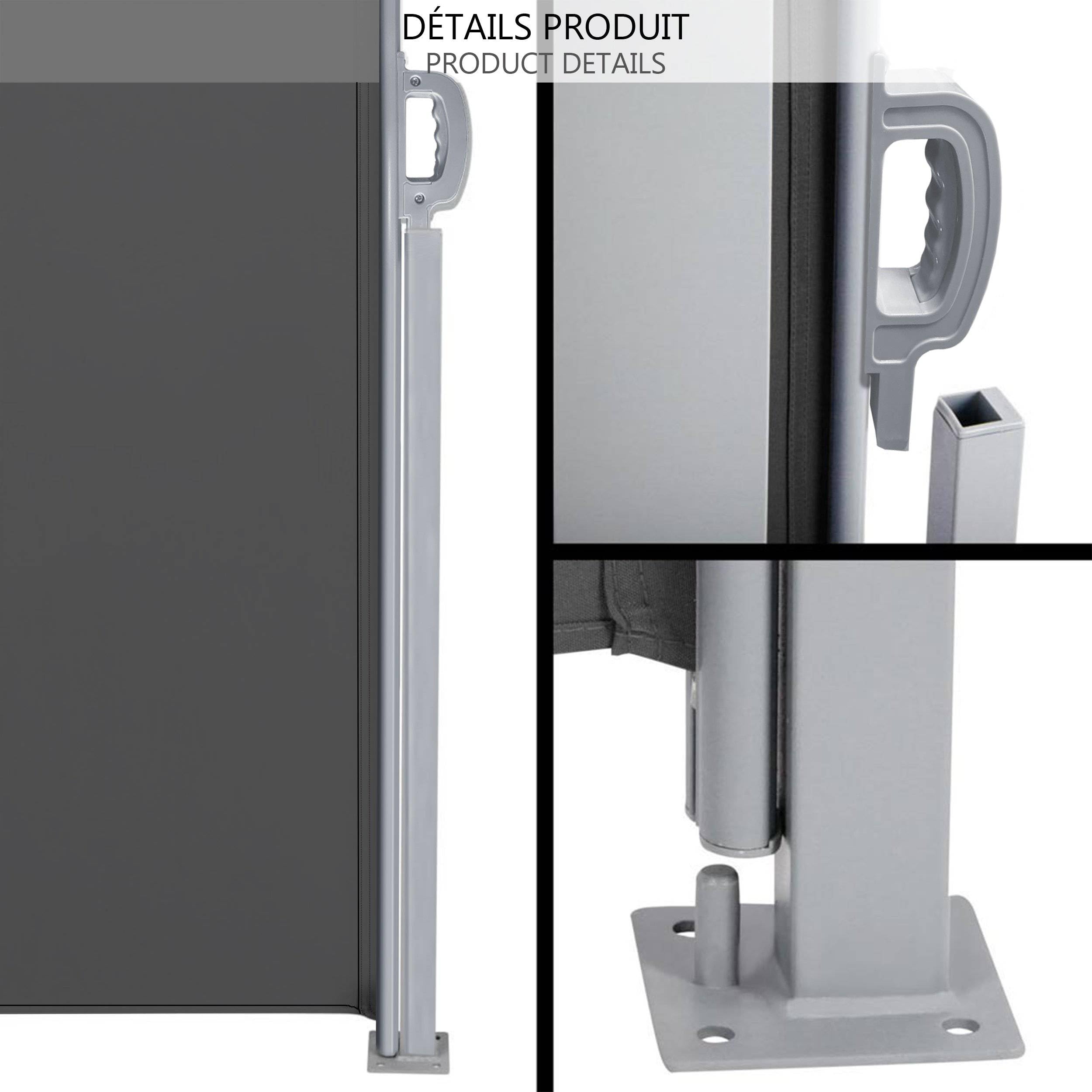 Gray metal outdoor privacy screen with sturdy handle and base for high quality vounot awning retractable use