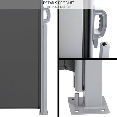 Gray metal outdoor privacy screen with sturdy handle and base for high quality vounot awning retractable use