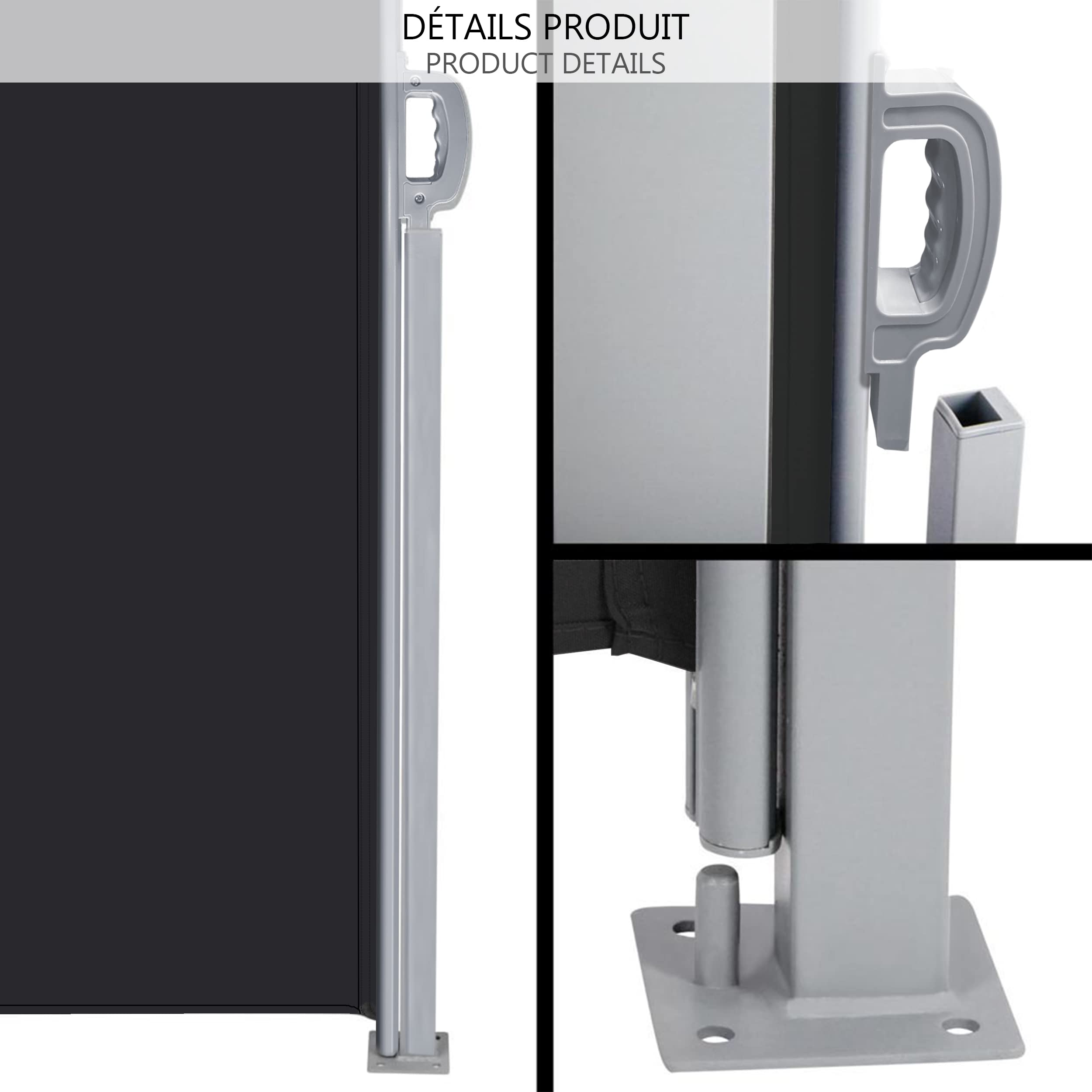 Gray metal outdoor privacy screen stand with sturdy base and handle for easy setup for vounot awning retractable