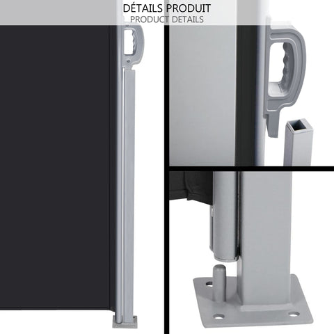 Gray metal outdoor privacy screen stand with sturdy base and handle for easy setup for vounot awning retractable