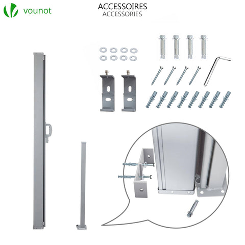 Silver metallic outdoor privacy screen frame with mounting hardware kit for vounot awning retractable side screen in grey