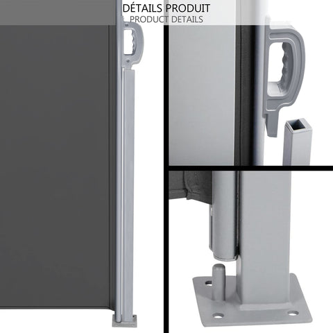 Gray metal outdoor privacy screen stand with sturdy base and handle for easy setup in vounot awning retractable