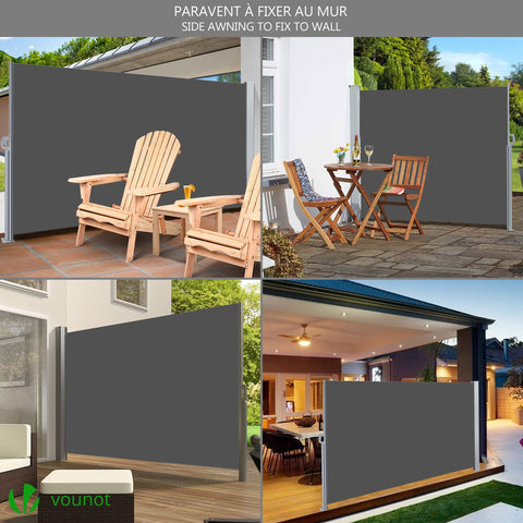 Gray vounot side awning retractable outdoor privacy screen with high quality fabric and metal frame for garden use
