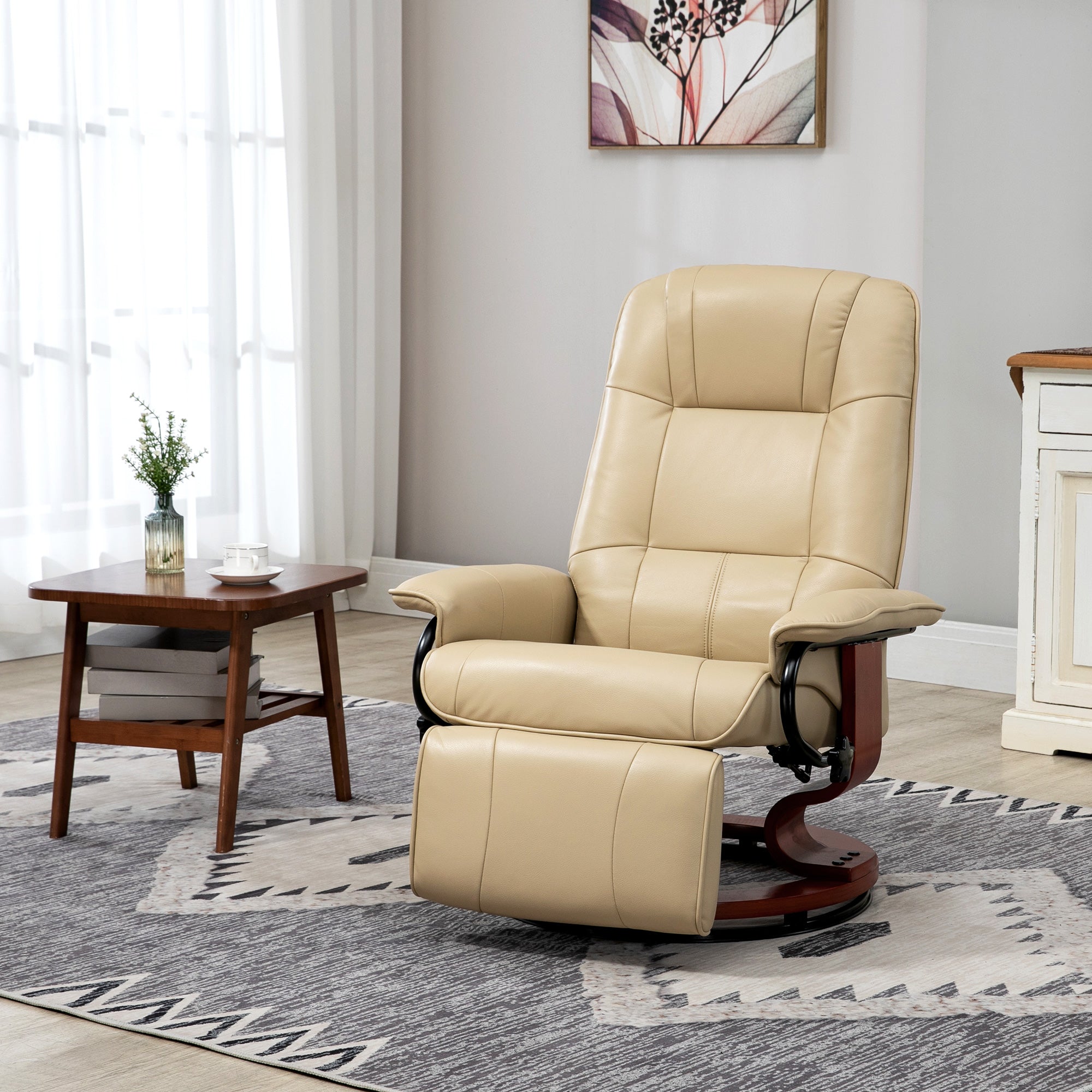 HOMCOM Faux Leather Armchair, with 145\'c2\'b0 Reclining Back and Footrest - Cream
