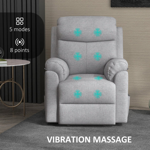 HOMCOM Power Lift Chair Electric Riser Recliner for Elderly with Massage, Linen Fabric Sofa Lounge Armchair with Remote Control and Side Pocket, Grey