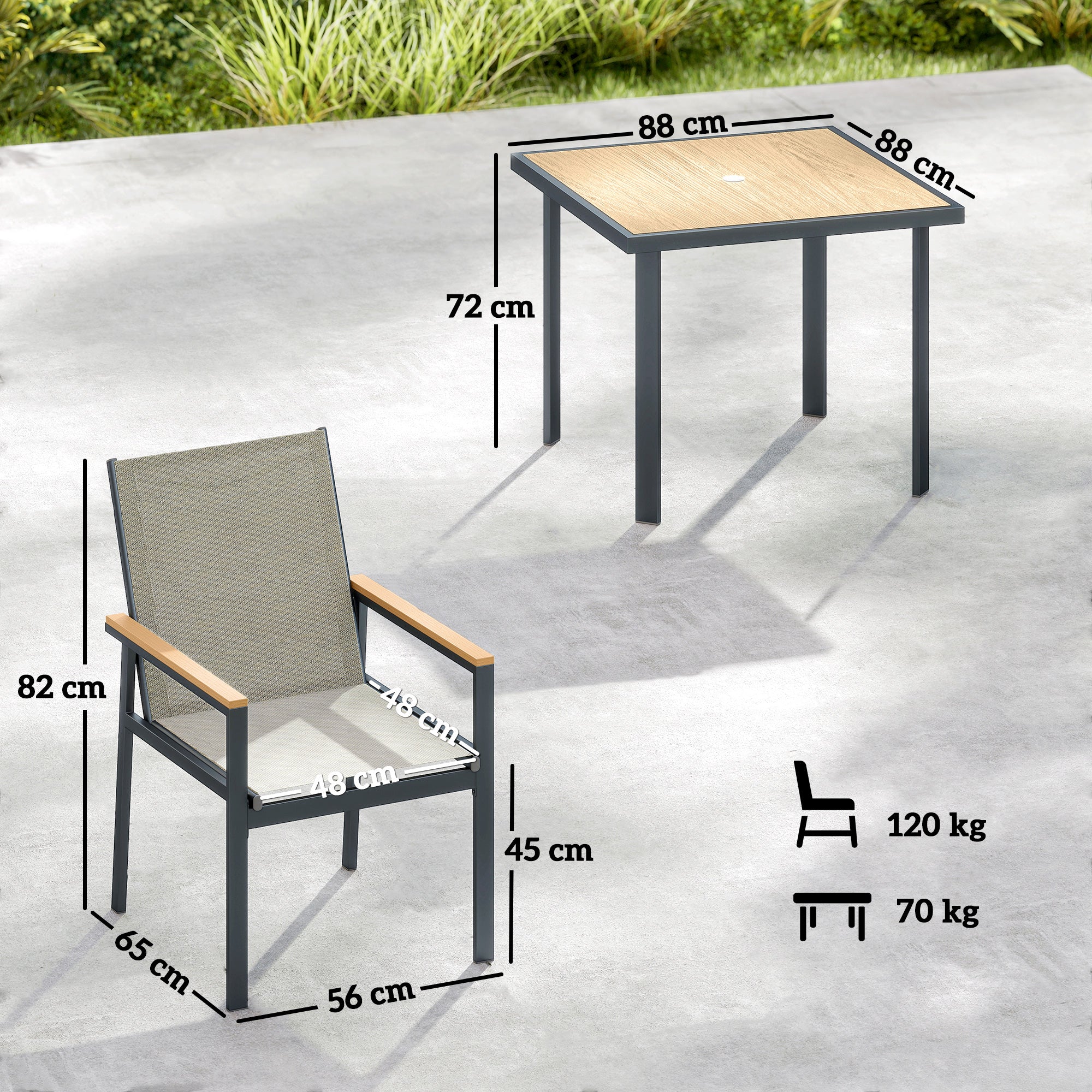 Outsunny Five-Piece Metal Dining Set, with Glass-Top Table - Khaki