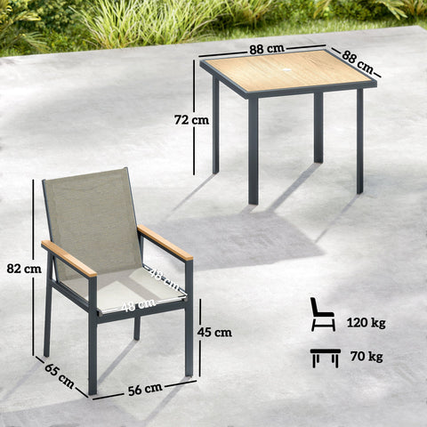Outsunny Five-Piece Metal Dining Set, with Glass-Top Table - Khaki