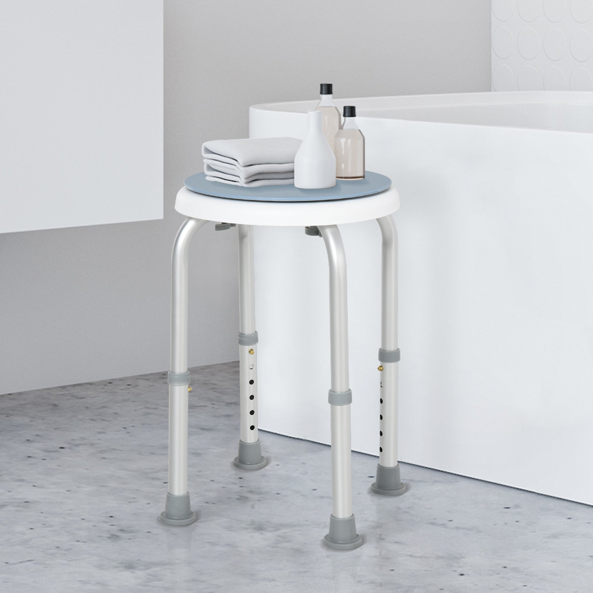 HOMCOM 360° Swivel Shower Chair, Height Adjustable Aluminium Shower Stool with Non-Slip Feet for Disabled, Elderly, Blue