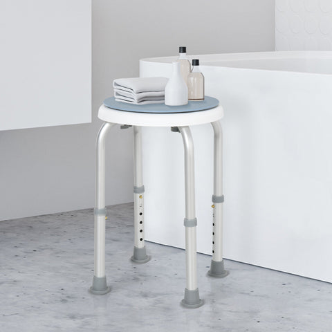 HOMCOM 360° Swivel Shower Chair, Height Adjustable Aluminium Shower Stool with Non-Slip Feet for Disabled, Elderly, Blue