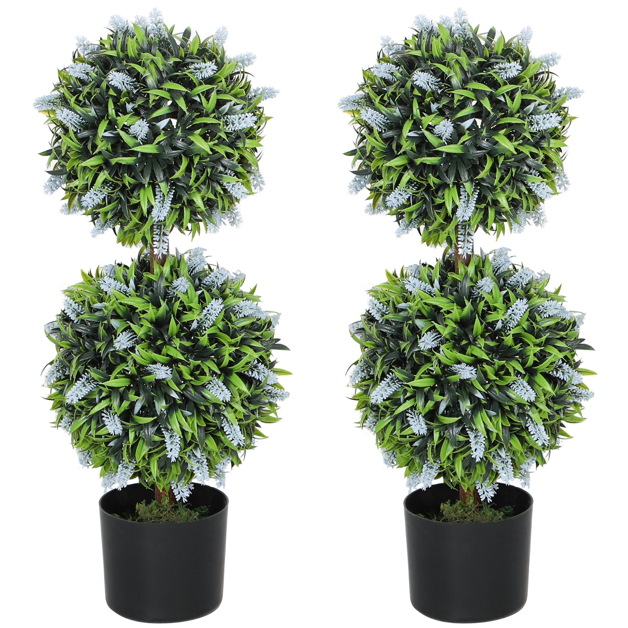 HOMCOM Set of 2 Potted Artificial Plants with Lavender Flowers
