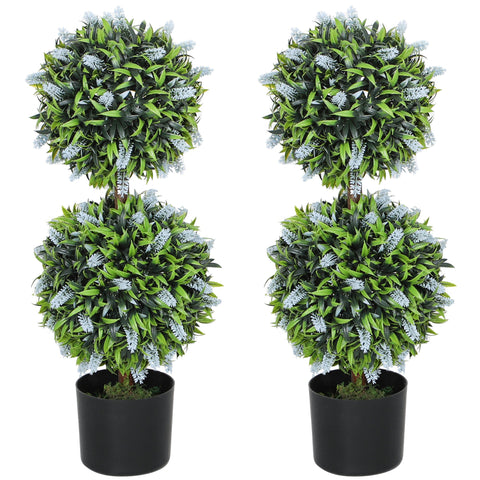HOMCOM Set of 2 Potted Artificial Plants with Lavender Flowers