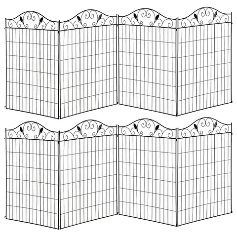 Outsunny Set of 2 Decorative Garden Fence, 8 Panels Metal Picket Fence, Versatile Shapes for Patio Lawn, 365cm x 112cm, Black