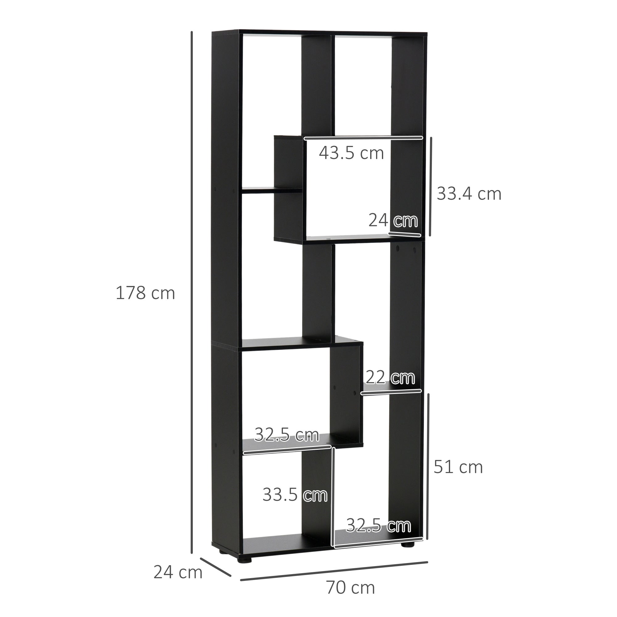 HOMCOM 8-Tier Freestanding Bookcase w/ Melamine Surface Anti-Tipping Foot Pads Home Display Storage Grid Stand Bedroom Living Room Furniture Modern Style - Black