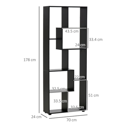 HOMCOM 8-Tier Freestanding Bookcase w/ Melamine Surface Anti-Tipping Foot Pads Home Display Storage Grid Stand Bedroom Living Room Furniture Modern Style - Black