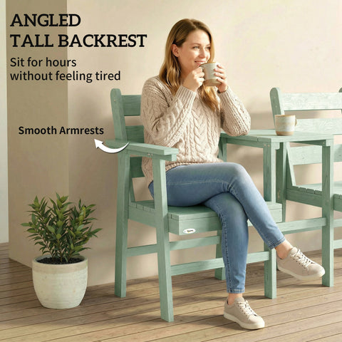Outsunny Outdoor Garden Loveseat, Embossed Wooden Jack and Jill Garden Seat with Integrated Table, Green