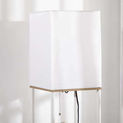 HOMCOM Modern Floor Lamp with Shelves, 3 Layer Shelf Tall Standing Lamp with Fabric Lampshade, Pull Chain Switch for Living Room, Bedroom, Bulb not Included, White