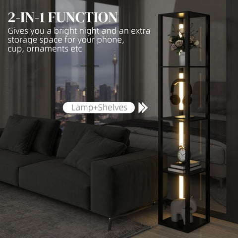HOMCOM Floor Lamp with Shelves, 4 Layer Dimmable Column Modern Standing Lamp with 3 Brightness Levels and Foot Switch for Living Room, Bedroom, Office, Black