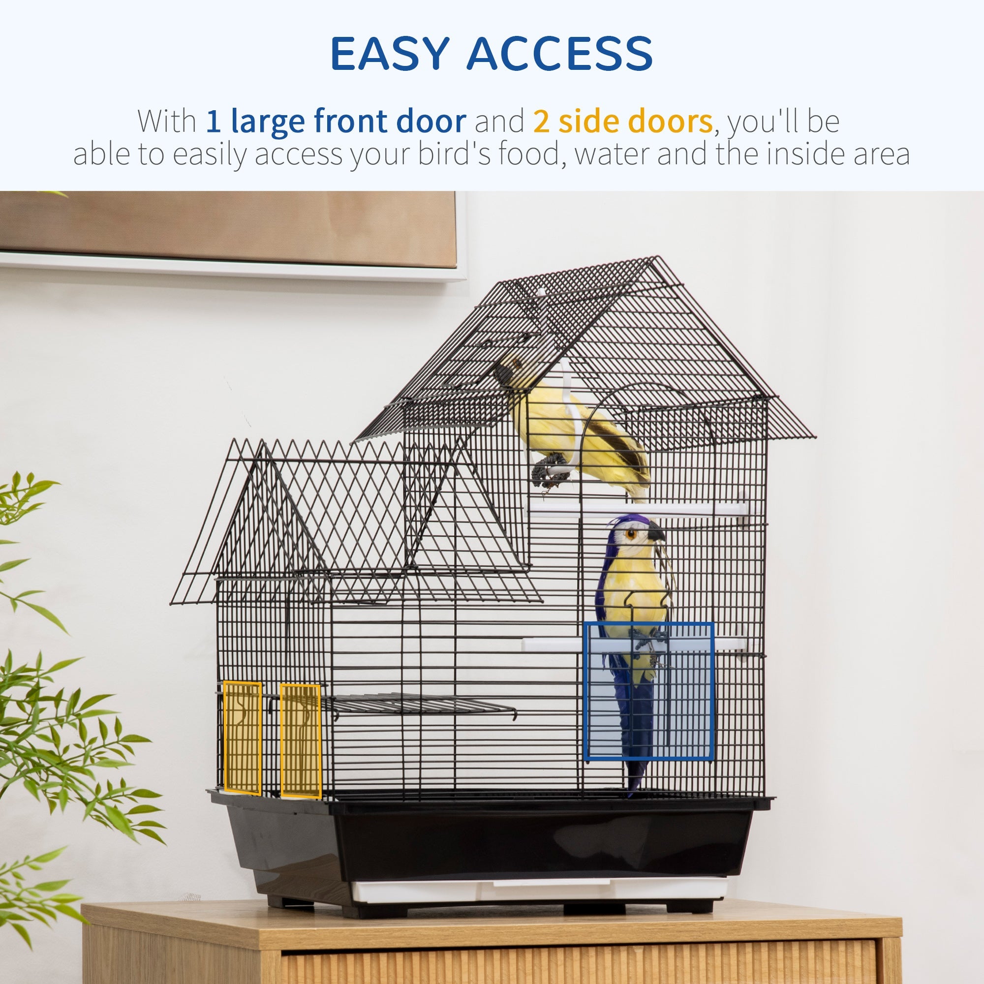 PawHut Metal Bird Cage for Finch, Canary w/ Food Containers, Swing Ring, Tray Handle, 39 x 33 x 47cm
