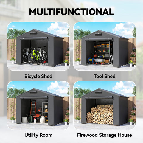 Outsunny 8 x 6 ft Outdoor Garden Storage Shed, Waterproof Bike Tent with Roll-Up Zipper Door, Dark Grey