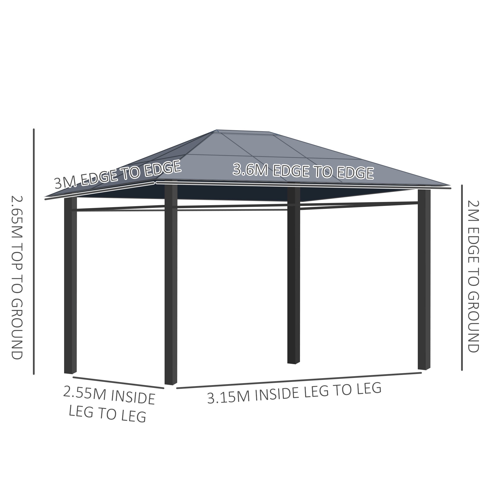 Outsunny 3 x 3.6m Hardtop Gazebo Canopy with Polycarbonate Roof, Permanent Pavilion Garden Gazebo with Curtains for Patio, Deck, Grey