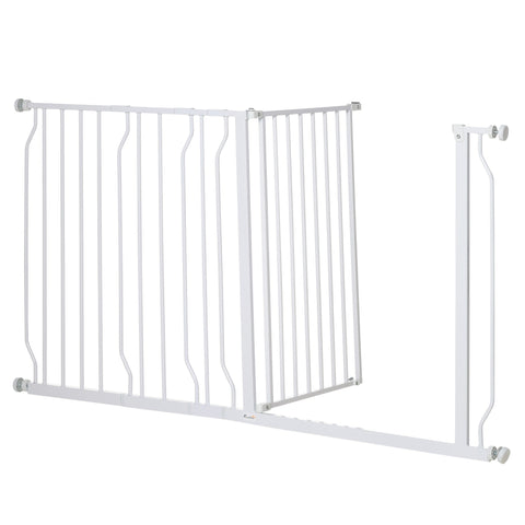 PawHut Extra Wide Dog Safety Gate, with Door Pressure, for Doorways, Hallways, Staircases - White