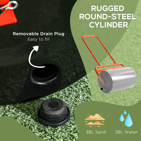 Outsunny 38L Fillable Cylinder Steel Lawn Roller - Red
