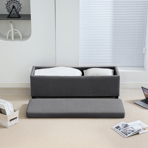HOMCOM Storage Ottoman Bench, Corduroy Footstool with Removable Lid and Legs, 112cm Storage Chest Box for Living Room, Bedroom, Hallway, Grey