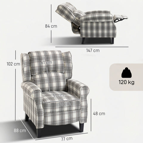 HOMCOM 160° Reclining Armchair, with Footrest - Grey and White